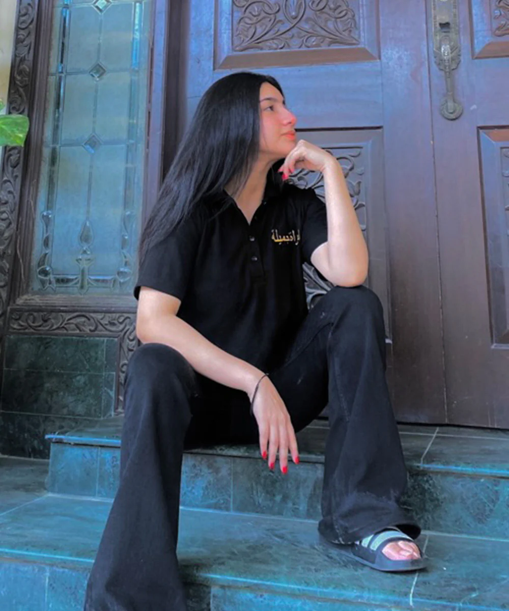 Black Arabic Embroidered Crop Polo | Weave Wardrobe - Image 3