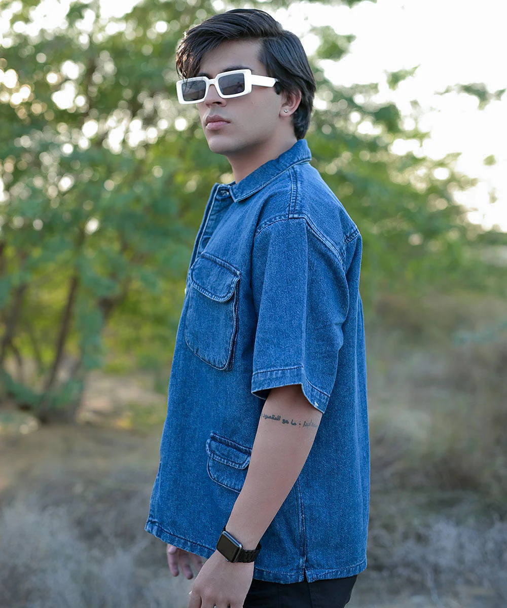 Oversized Dark Blue Denim Boxy Shirt Unisex | El Denim Vol. 1: Highway | Weave Wardrobe - Image 10