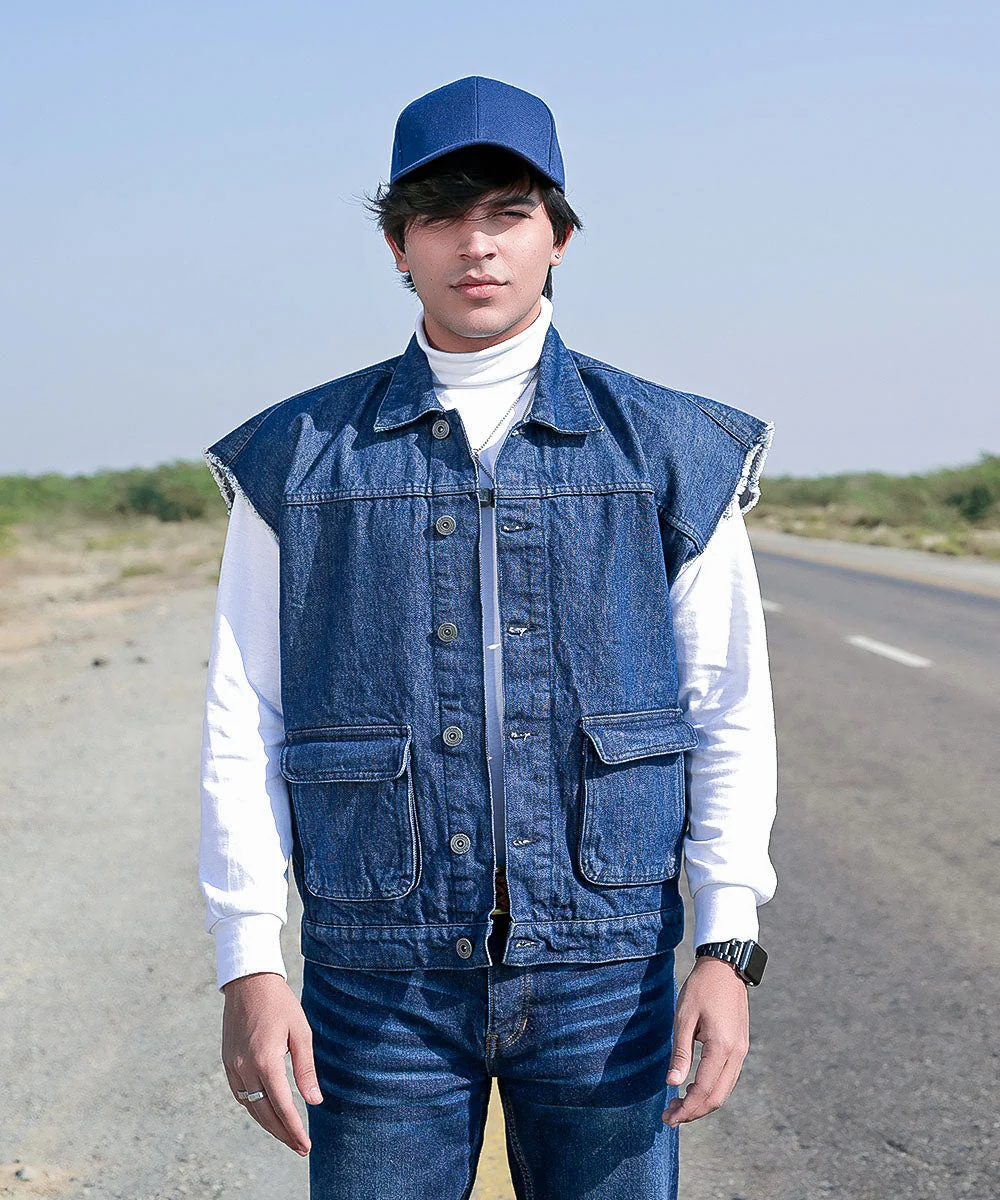 Give me a Break Dark Blue Denim Vest Unisex | El Denim Vol. 1: Highway | Weave Wardrobe - Image 9