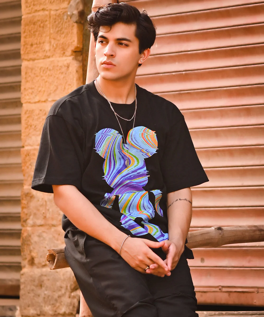 Glitched Teddy Bear Men Oversized Graphic Tee - Image 4