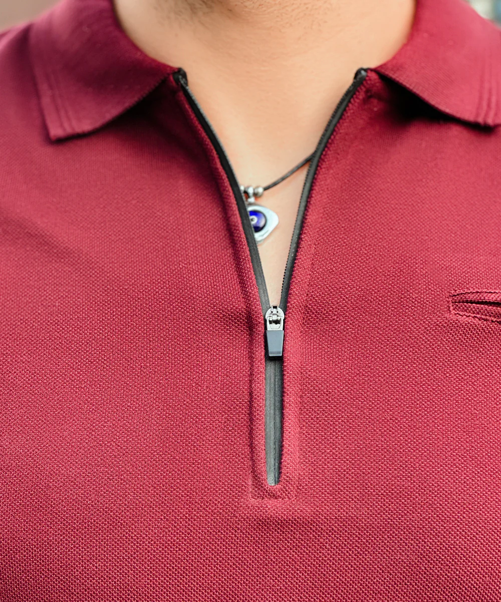 Burgundy Elegance Men Polo - Image 4