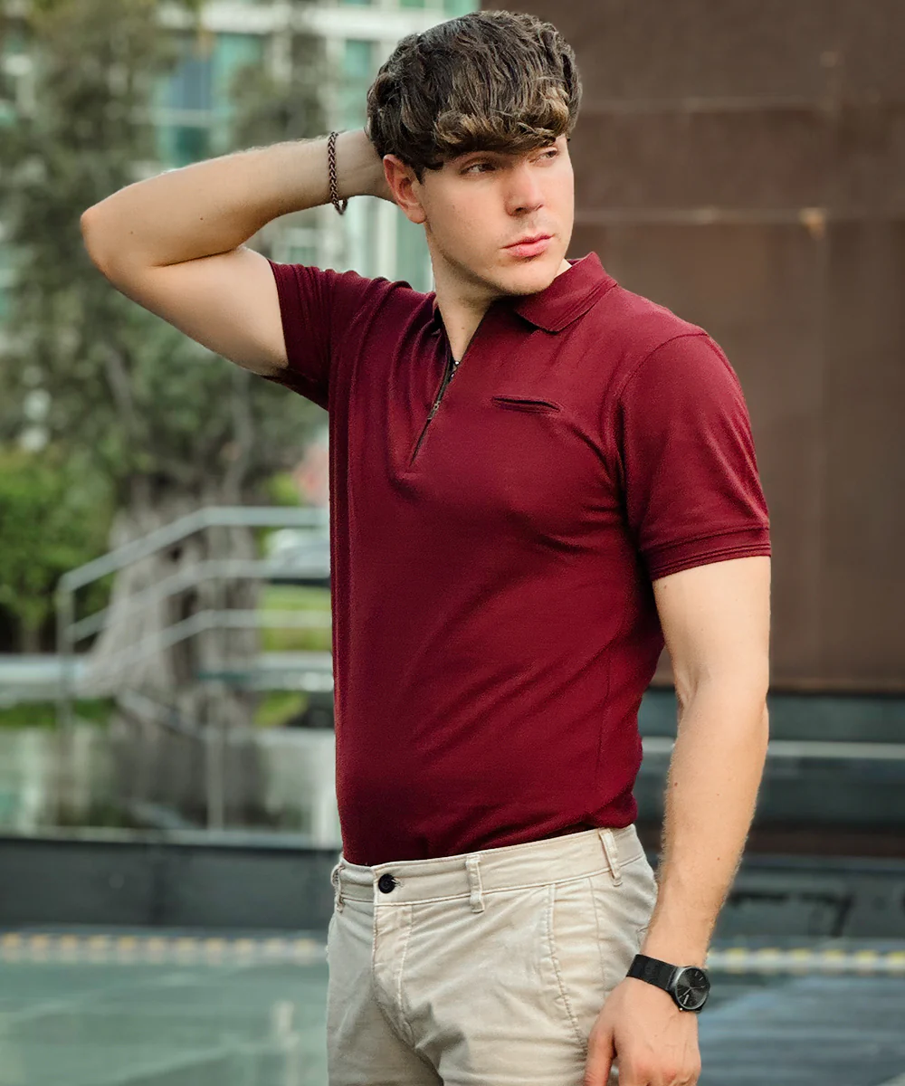Burgundy Elegance Men Polo - Image 5
