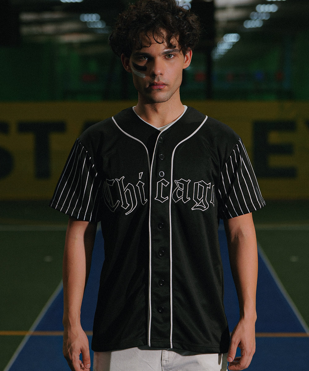 Unisex Urban Stripe Chicago (Black) Baseball Jersey - Image 5