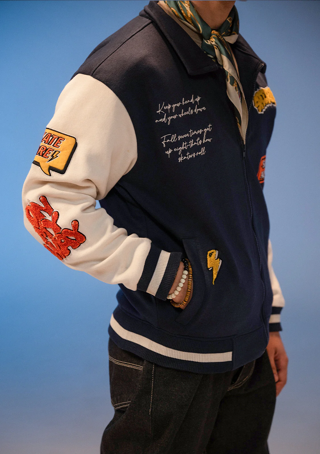 Unisex Skate Force Navy Blue Varsity Jacket - Image 7